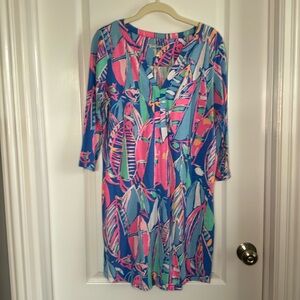 Lilly Pulitzer 3/4 sleeve Ali V shirt dress with sail boat prints